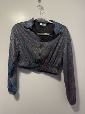 Sparkly Cropped Zip-Up Jacket in Iridescent Black cropped